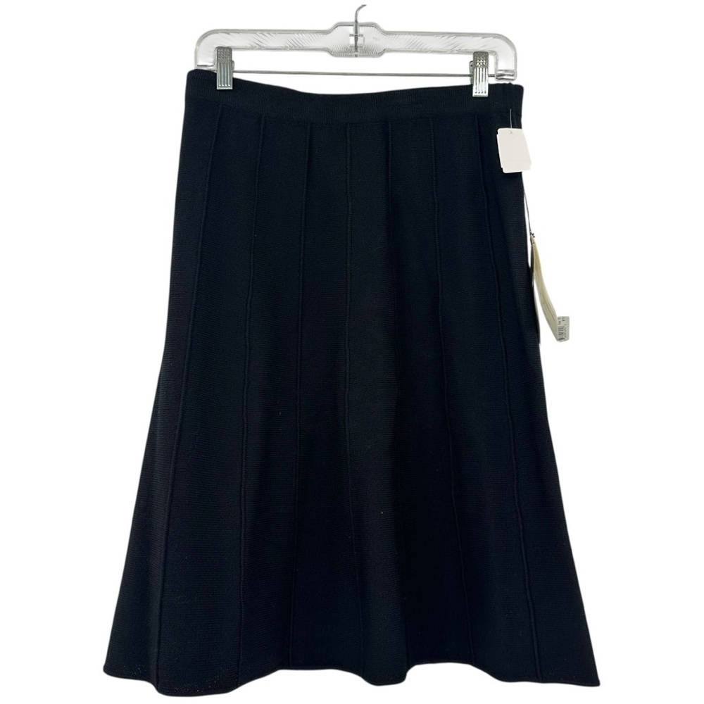 NEW St John Black Santana Knit Fit n Flare‎ Pleated Business Wear Skirt Size 10